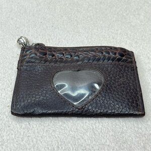 Vintage Brighton Card Case/Coin Purse-Brown Leather-Heart Window-Vtg-90s-00s-Y2K